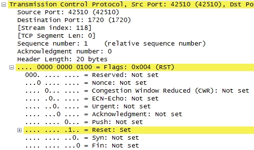 Wireshark TCP reset flag in packet details