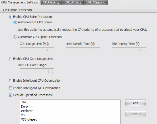 Screenshot of WEM CPU Spike Protection