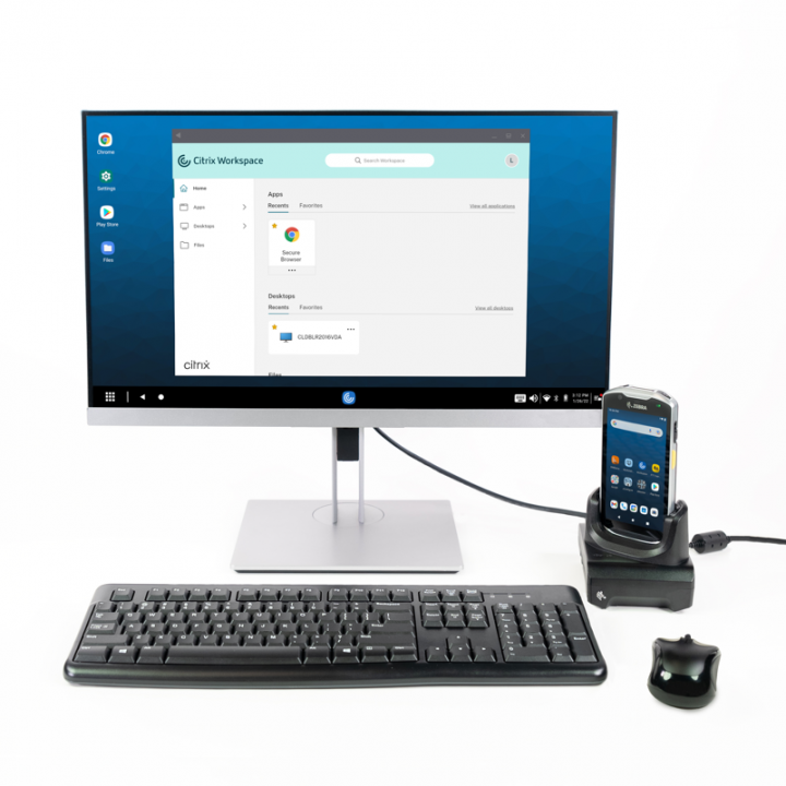 Image of Citrix Workspace app for Android and Zebra Workstation Connect in action