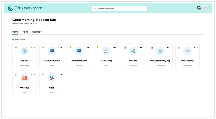 Citrix Workspace UI - streamlined app view