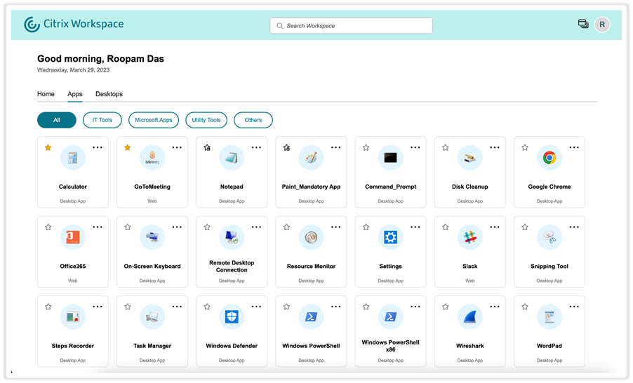 Citrix Workspace UI - streamlined desktop view