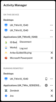 At any point in time, your user has complete visibility into all sessions, apps and desktops, running across all their devices. This is shown in the image clearly showcasing what is running ‘on this device’ and what is ‘running remotely’ at any given time. 