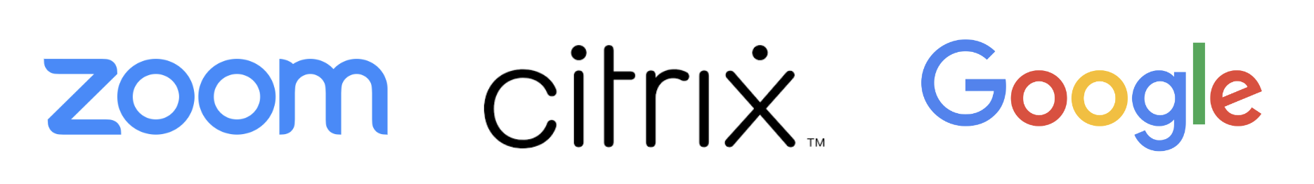 Logo Zoom, logo Citrix a logo Google, které jsou vedle sebe